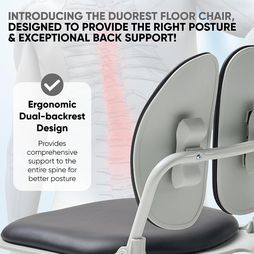 【Premium Dual-Backrests】 Made in Korea Ergonomic Floor Chair with Back Support - Meditation Chair, Floor Gaming Chair, Reading Chair, Floor Chairs for Adults, Foldable Chair (Black Leather)