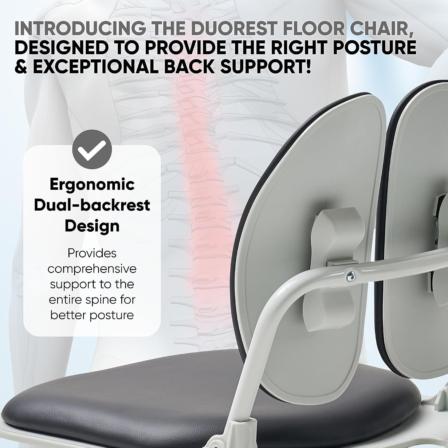 【Premium Dual-Backrests】 Made in Korea Ergonomic Floor Chair with Back Support - Meditation Chair, Floor Gaming Chair, Reading Chair, Floor Chairs for Adults, Foldable Chair (Black Leather)