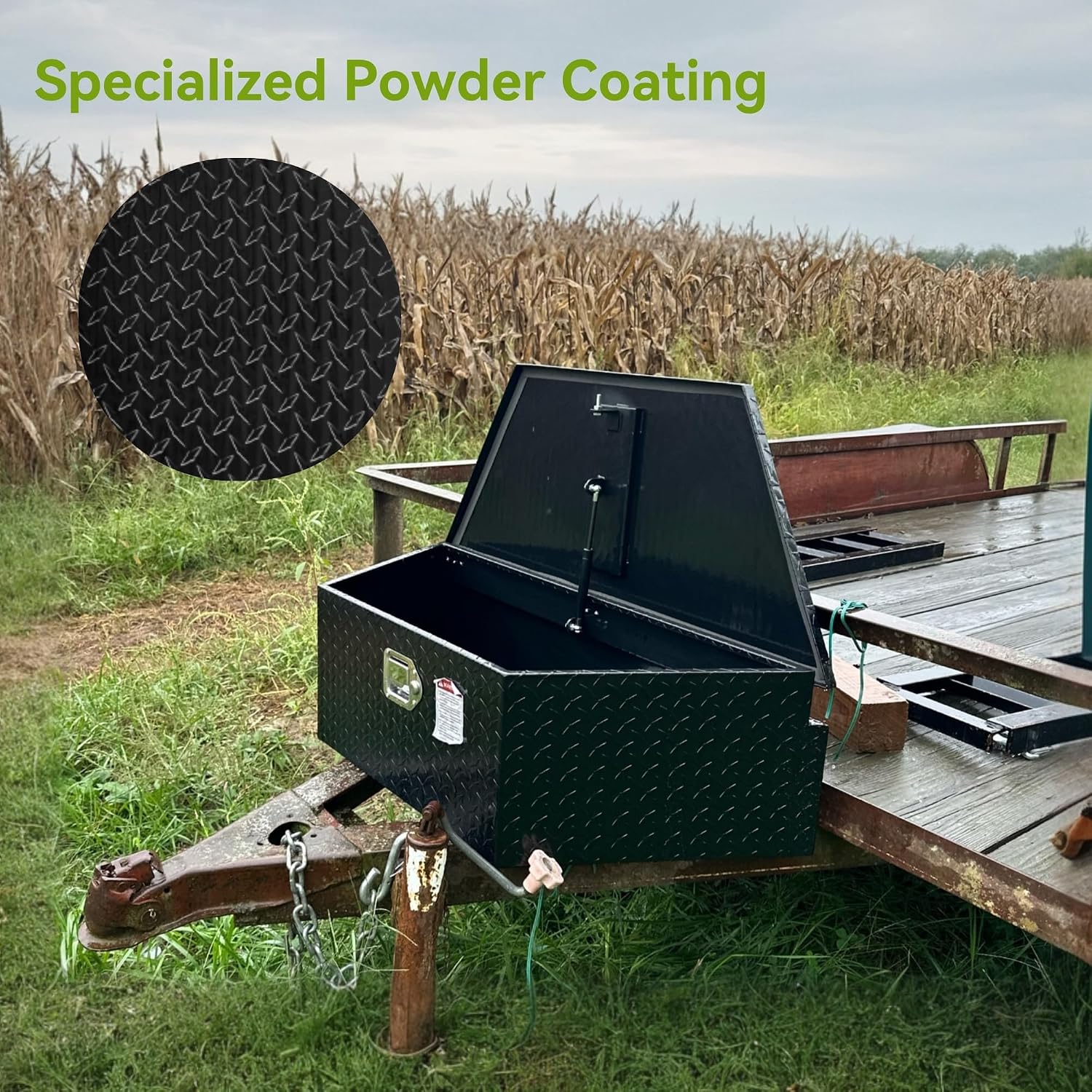 AUTOSAVER88 39' Trailer Tongue Box, Heavy Duty Aluminum Diamond Plate Trailer Tool Box, Waterproof Storage with Lock forTrucks, Trailers, and RVs