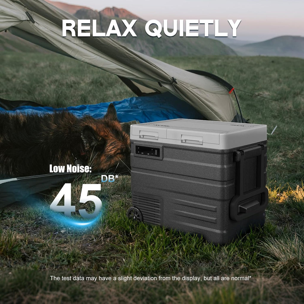 UD55 12V Car Refrigerator,Dual Zone Car Fridge with Wheels,52QT(49.1L) Electric Cooler Portable Freezer,12 Volt Refrigerator -4℉~68℉,12/24V DC 100-240V AC for Camping, Travel, Truck, RV