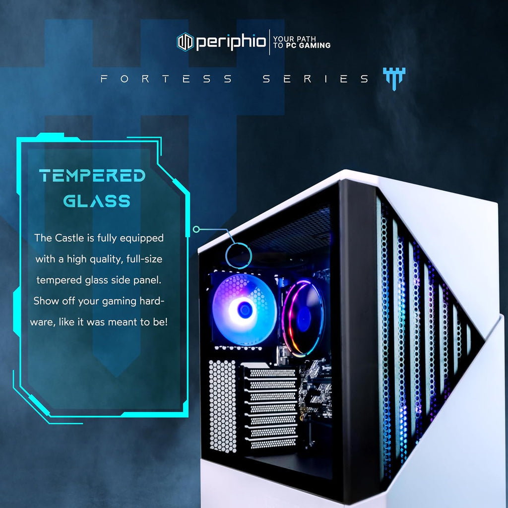 Periphio Castle Gaming PC, AMD Ryzen 5 5600GT up to 4.6GHz with Radeon Vega 7 Graphics, 16GB RAM, 1TBNVMe SSD, WiFi, Windows 11 Home, White, 1080p Gaming Computer - Full RGB Gamer Bundle, 24' Monitor