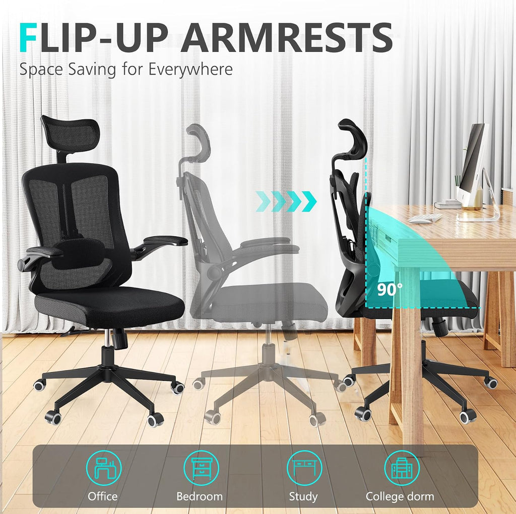 balmstar Office Chair Desk Chair, Ergonomic Mesh Computer Chair with 90-130° Recline & 360° Smooth-Rolling Casters, Adjustable Lumbar Support Task Chair, Comfortable for Women, Teens(A-All Black)