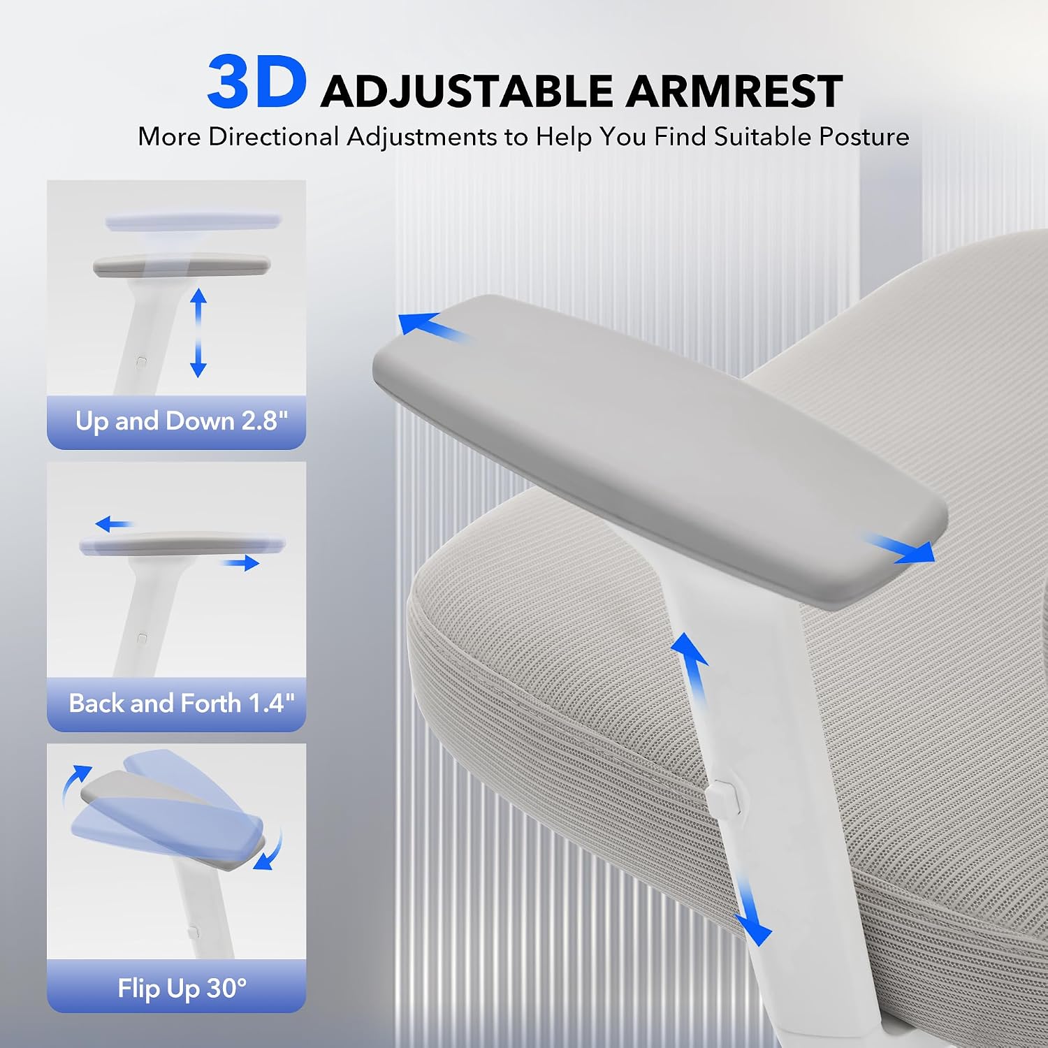 Office Chair Ergonomic Desk Chair - Home Mesh Office Desk Chair with Adjustable Lumbar Support, High-Back Computer Gaming Chair with Headrest 3D Armrests, Rolling Swivel Task Chairs for Home, Office