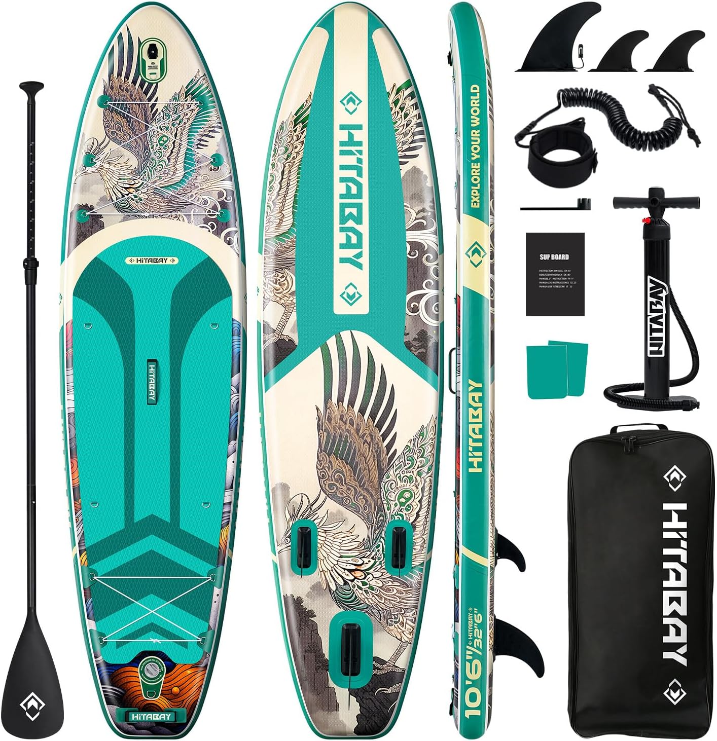 Inflatable Stand Up Paddle Board 10'6' All-Around SUP Kit - Lightweight (16 lbs), Stable & Durable, Camera Mount & Complete Accessories - SUP Board for Beginners & All Skill Levels