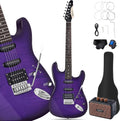 Leo Jaymz 39' Full Size ST Style Electric Guitar Starter Kit with SSH Pickup, 5W Portable Amp, Tuner, Gig Bag, Strap & Accessories (Violet Flame)