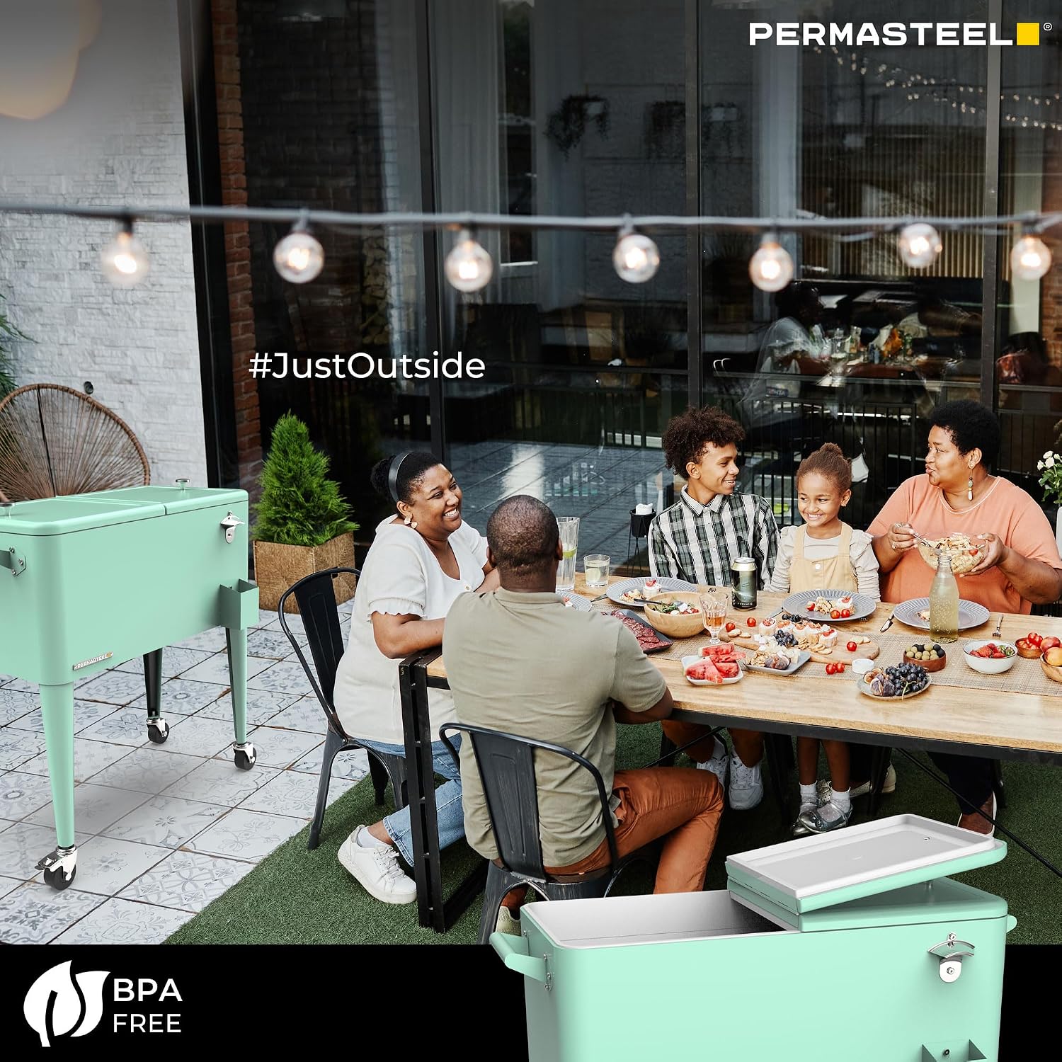 Permasteel 80-Qt Large Outdoor Patio Cooler with Wheels & Handles, Portable Rolling Hard Cooler for Outside, Retro Ice Cooler Cart, Beverage Can Coolers for Backyard Parties