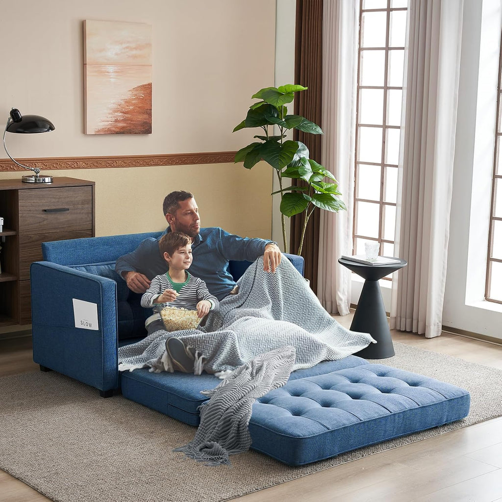 VINGLI Upgraded Loveseat Sleeper, 53.5' W 80' L Convertible Sofa Bed Couch Futon Couches for Living Room, Folding Couch Bed for Small Spaces, Foldable Floor Gaming Sofa Bed for Basement, Navy Blue