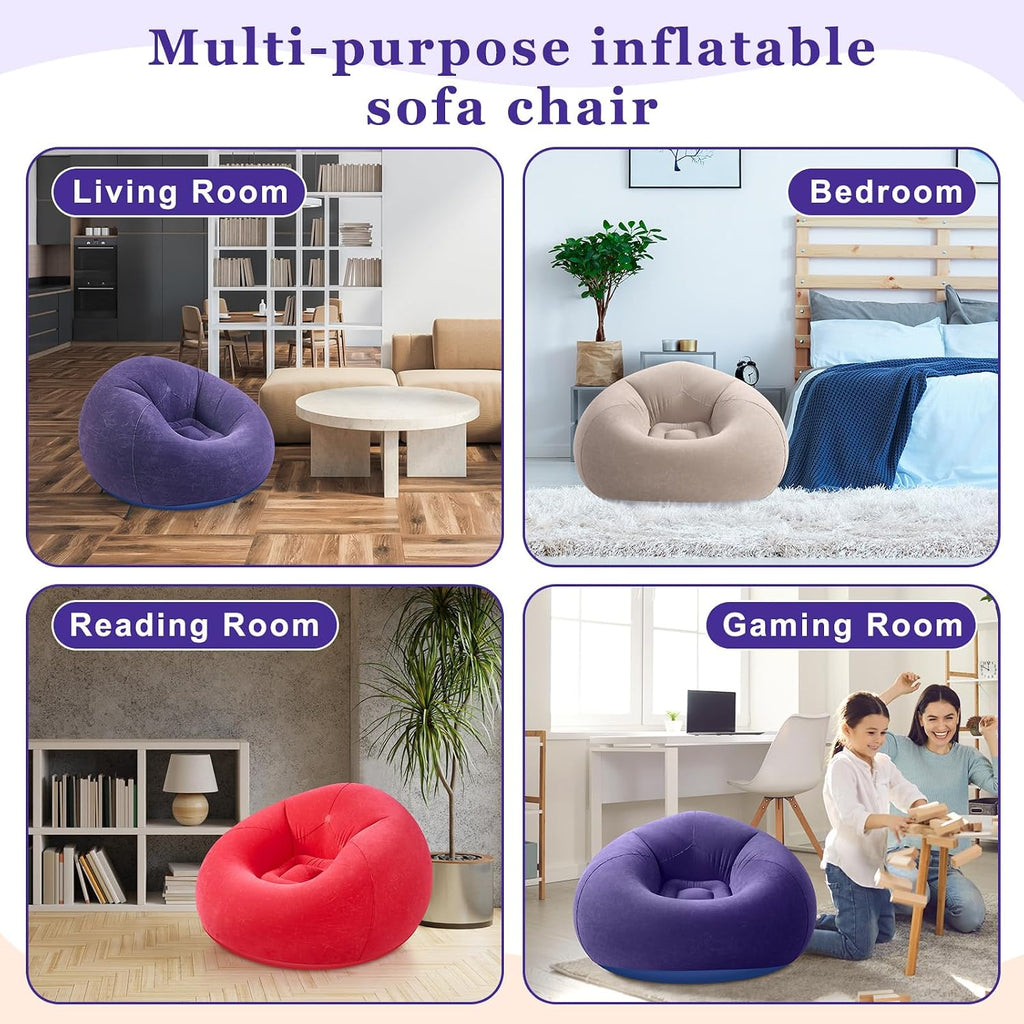 Realspring 6 9 12 Pcs Inflatable Bean Bag Chairs for Adults with Electric Air Pump, Blow up Couch Folding Portable Inflatable Couch Lazy Sofa for Outdoor Movie Night Camping(Blue,Red,Coffee,12 Pcs)