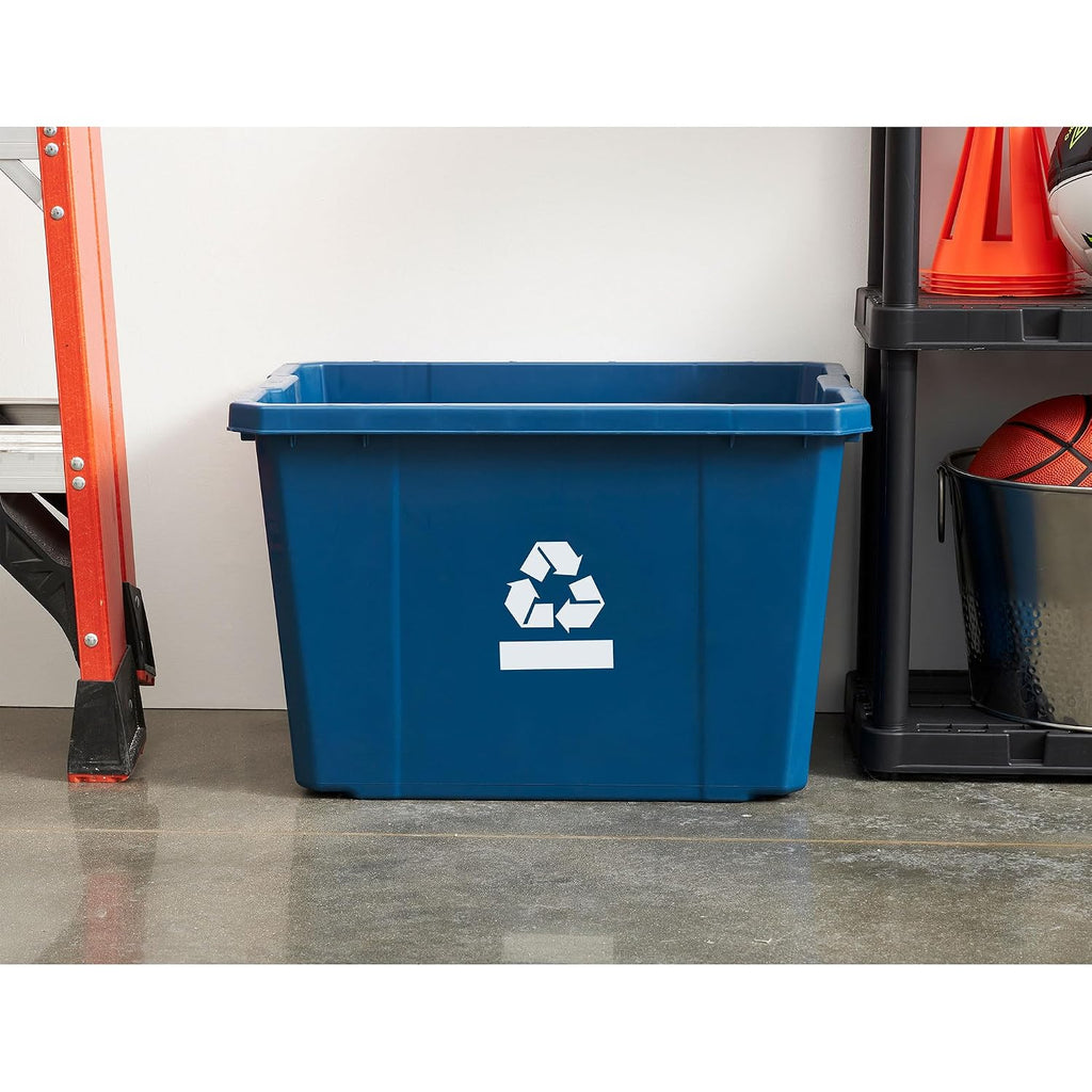 Gracious Living Medium Curbside Blue Box, Plastic 17 Gallon/64 Litre Home Trash Can Refuse and Recycling Bin Container with Built-in Handles (12 Pack)