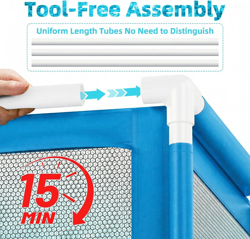 Jotesnew 365 Gallon 103' Pool Storage Bin XXXL Extra Large Swimming Pool Float Storage Bin, Pool Noodles Holder, Toys, Floats and Balls Mesh Rolling Storage Organizer Bin, 103' Lx32 Wx35 H (Blue)