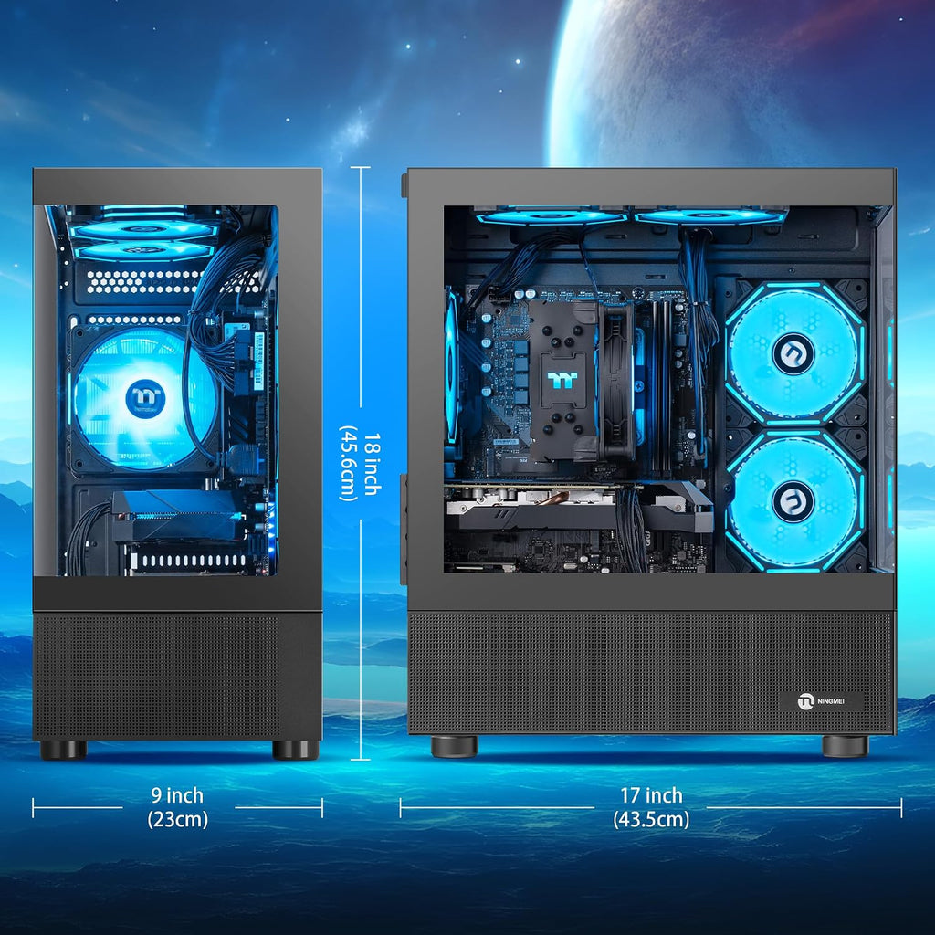NINGMEI Gaming PC Desktop, AMD Ryzen 7 9700X 8 core 3.8GHz(up to 5.5GHz), GeForce RTX 5060 8GB, 16GB DDR5 RAM 6000MHz, 1TB NVME SSD, 650W PSU, Windows 11 Home 64-bit, WiFi, Black