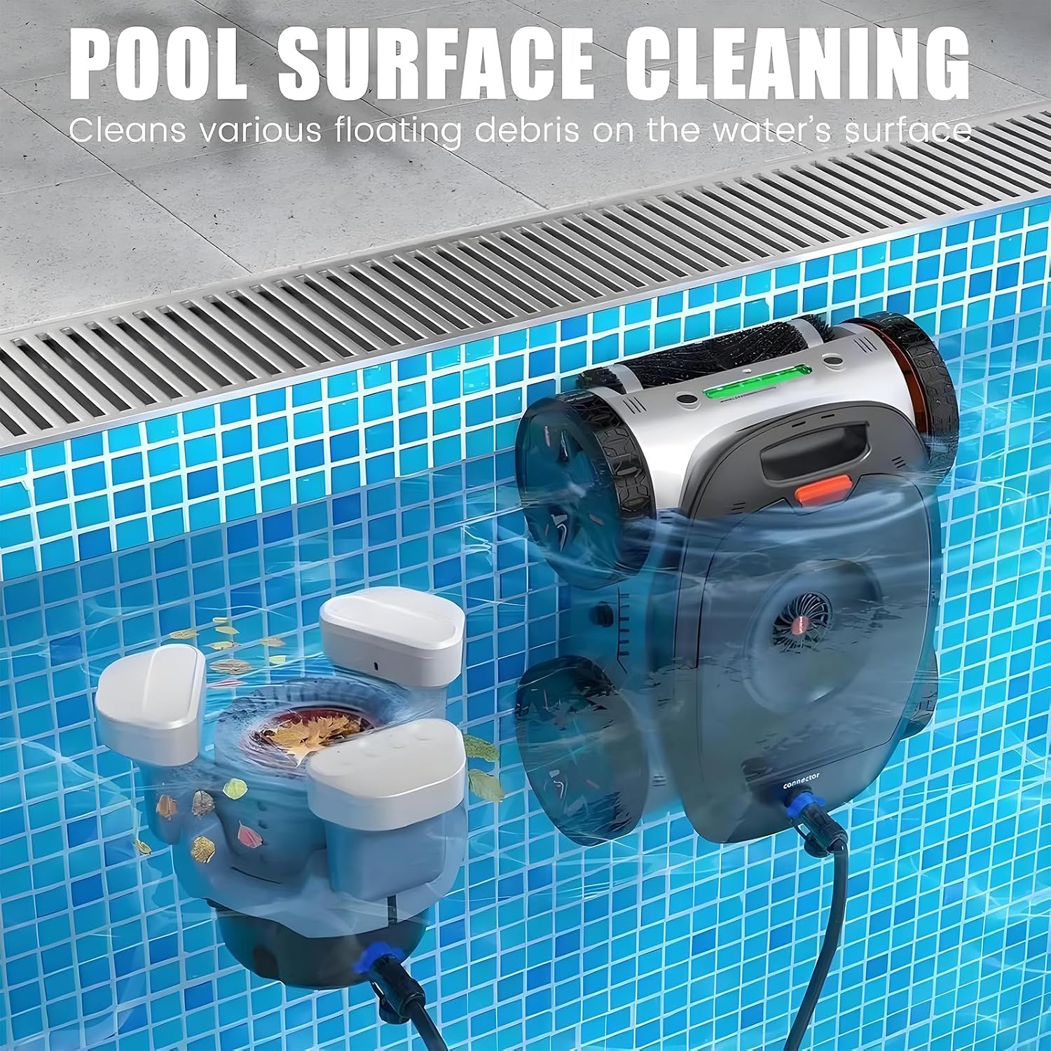 Mono Plus Intelligent Underwater Pool Cleaning Robot - Complete Full-Accessory Package, Surface Skimmer Buoy, WiFi Control, 9000mAh Battery, Comprehensive Pool Cleaning