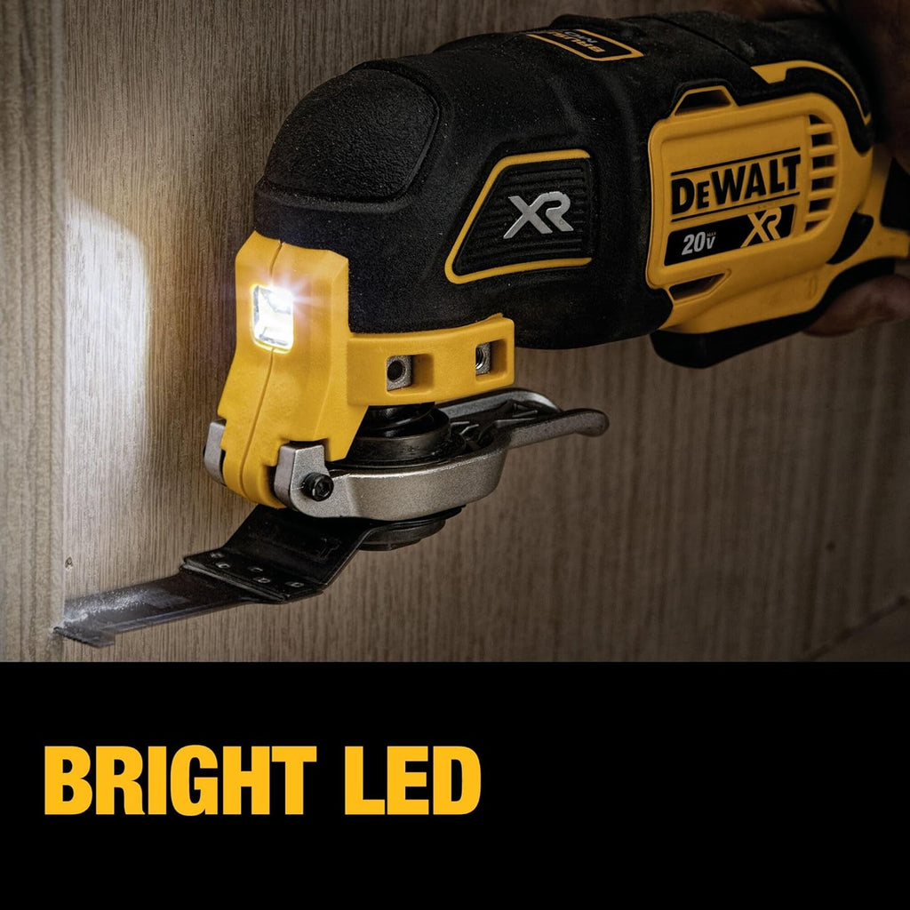 DEWALT 20V MAX XR Oscillating Multi-Tool Cordless, Variable Speed Brushless Motor Multitool with LED Light, Extended Runtime, Includes Two Wood Cutting Blades, Tool Only (DCS356B)