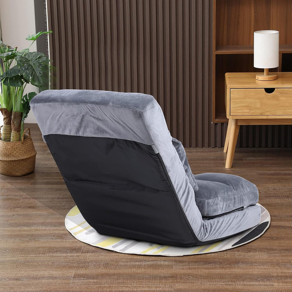 Indoor Chaise Lounge Sofa, Floor Chair with Back Support for Adults, 14 Angle Adjustment Recliner Chair, Folding Floor Lounger with Pillow 8823(Grey)