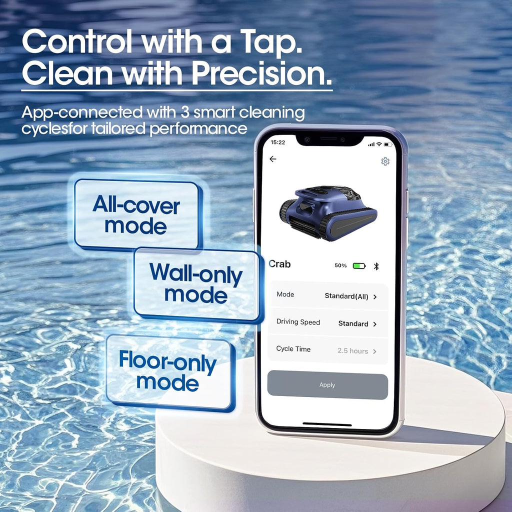 Cordless Robotic Pool Cleaner, Pool Vacuum 180W Brushless Motor, 45000Pa Suction, Wall & Waterline Climbing, Auto Path Mapping, for Pools up to 2150 Sq.Ft.