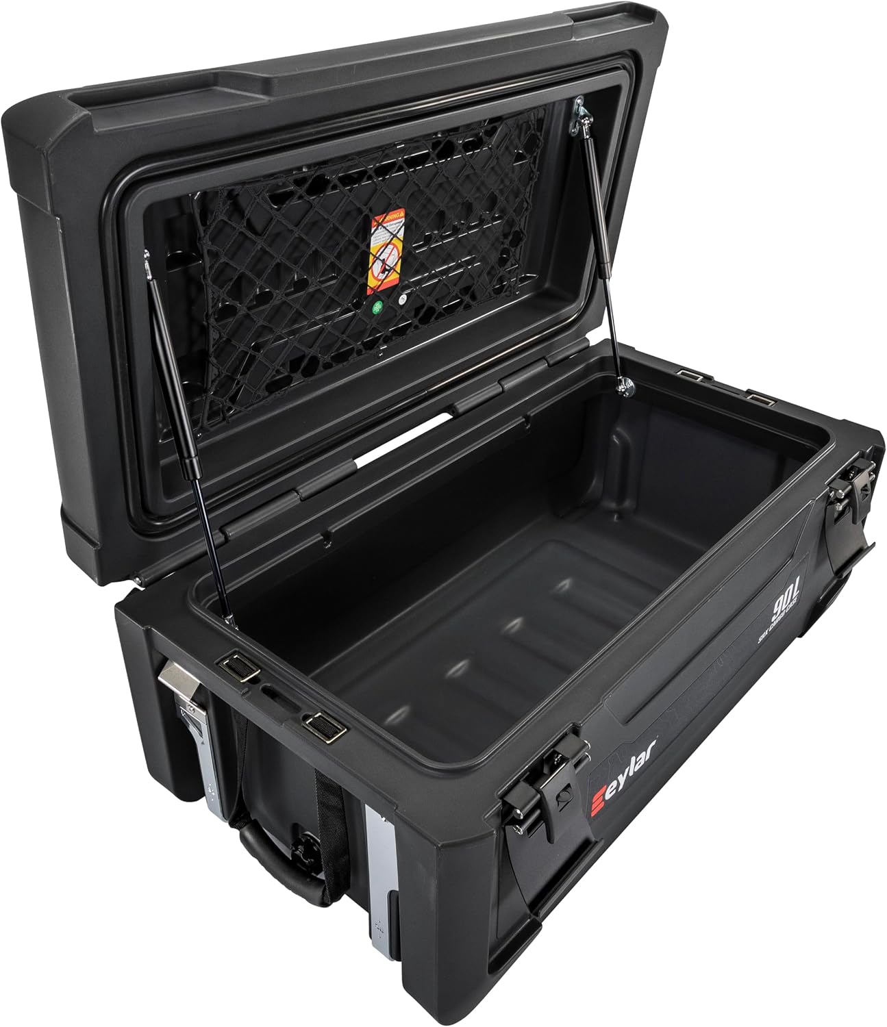 SRX-90 Overlanding Cargo Case – 90L Waterproof Storage Box for Camping, Off-Road & Truck Bed Gear – Heavy-Duty Lockable Storage with Gas Strut Lid, Stackable Design & Interior Organizer Tray (Black)