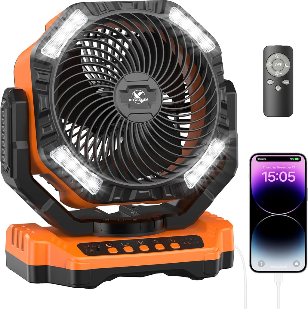 40000mAh Battery Powered Fan, Rechargeable Oscillating Floor Fan with Remote, 136H Cooling Camping Essentials for RV Garage, Fathers Day Gift for Men Dad Blue Collar Worker, Co-Branded with AMACOOL