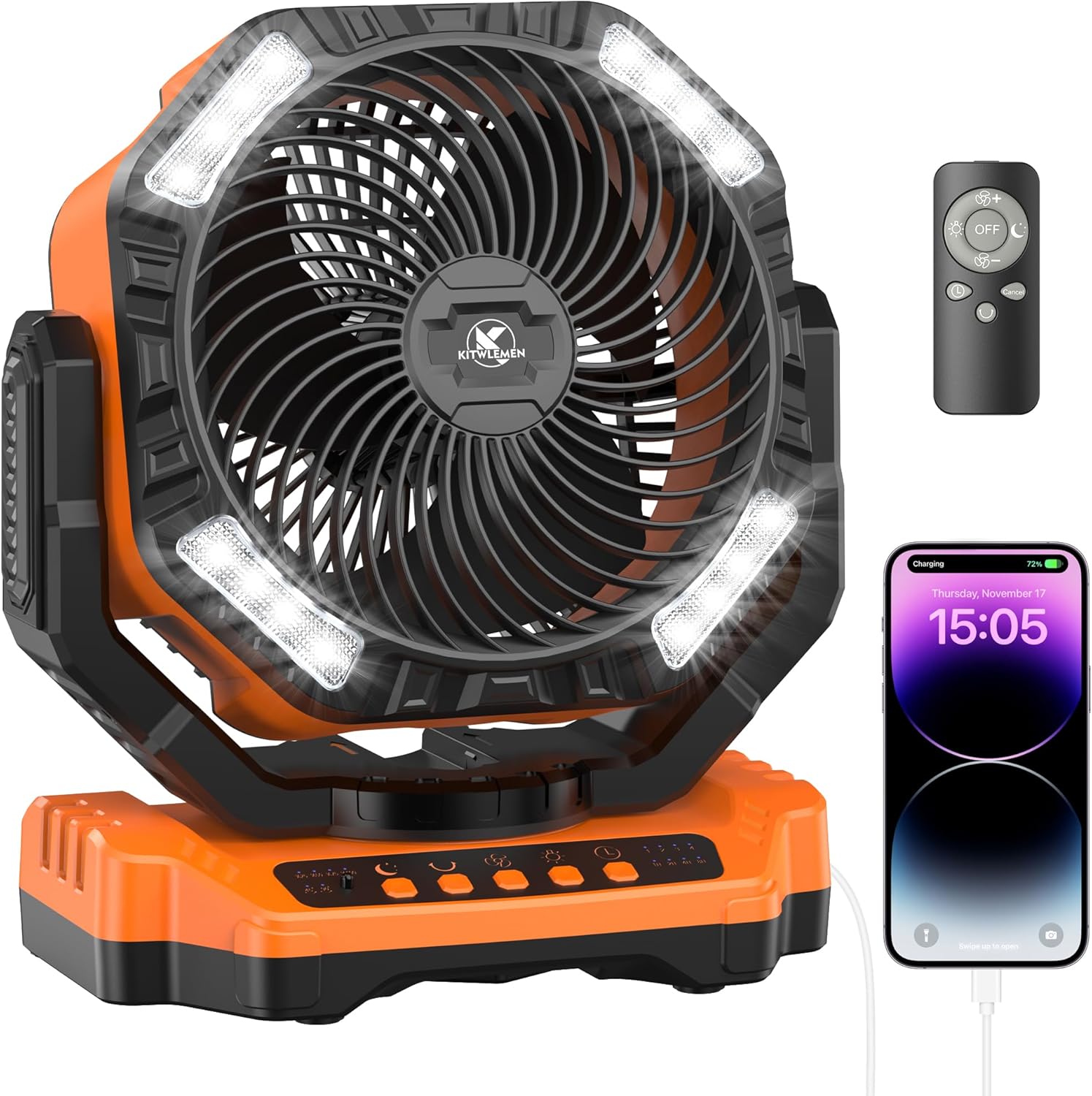 40000mAh Battery Powered Fan, Rechargeable Oscillating Floor Fan with Remote, 136H Cooling Camping Essentials for RV Garage, Fathers Day Gift for Men Dad Blue Collar Worker, Co-Branded with AMACOOL
