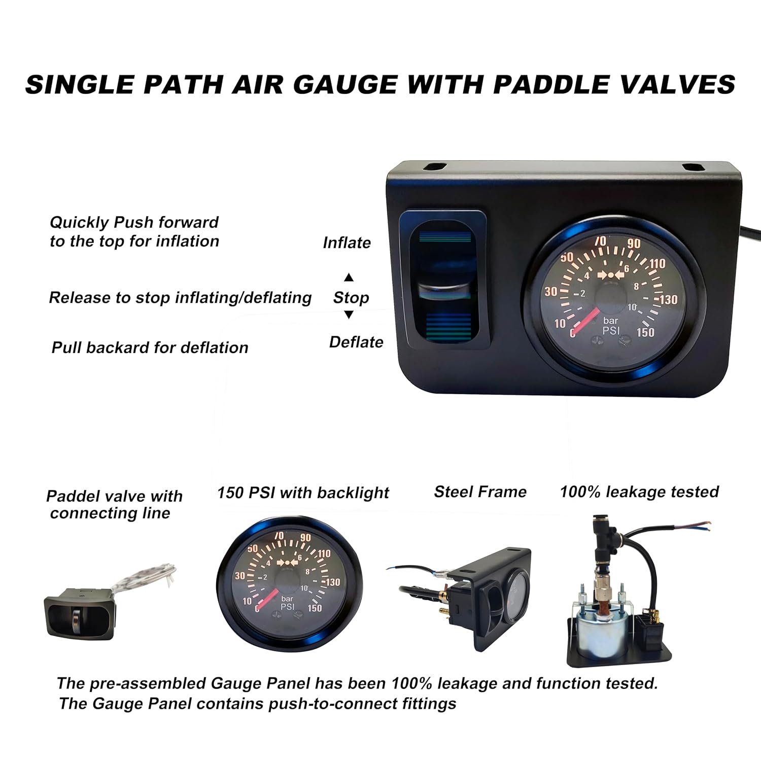 in Cab On Board Air Compressor System Air Pump System with Single Path Air Gauge Paddle Valve Gauge Air Line T Fittings for Trucks Vans