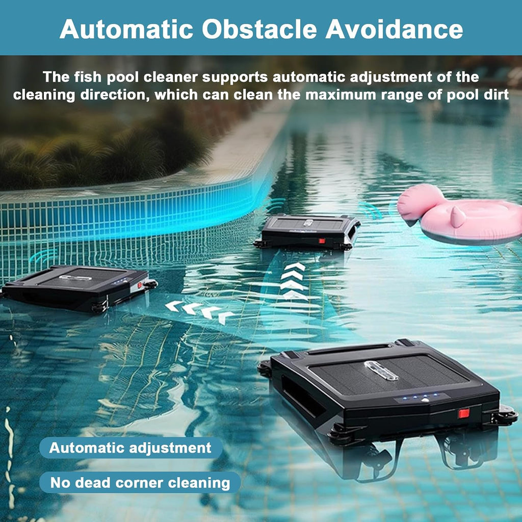 Robotic Solar Pool Skimmer with 2500 mAh Battery for Max Cleaning Area of 80 M², Dual Charging Modes, Top-Water Pool Cleaner, for Most Swimming Pool Types, 400 mm Filter