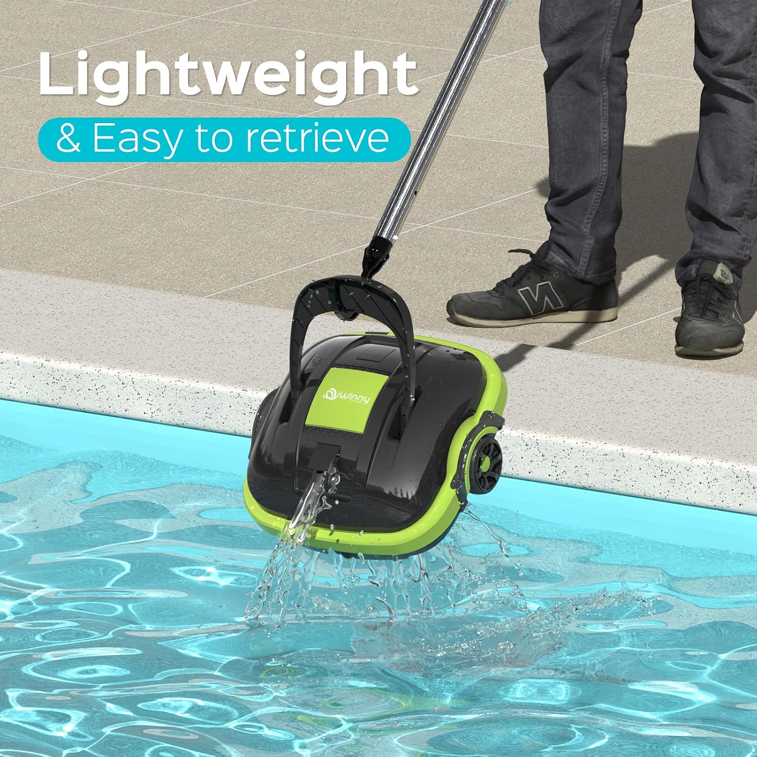 WINNY POOL CLEANER Cordless Robotic Pool Cleaner, Automatic Pool Vacuum with Powerful Suction, Dual-Motor,Self-Parking, Up to 538 Sq.ft,Ideal for Flat Above Ground Pools -Winny 200