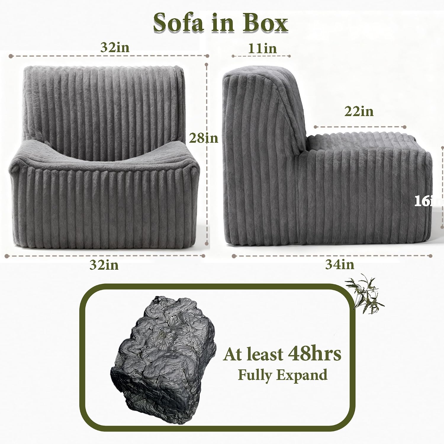 Trenda 32'' Comfy Bedroom Chair for Adult, Boneless Space-Saving Accent Chairs with Spacious Seating, Soft Faux Fur, Ideal Floor Couch for Living Room,College, Dorm to Reading(Grey)
