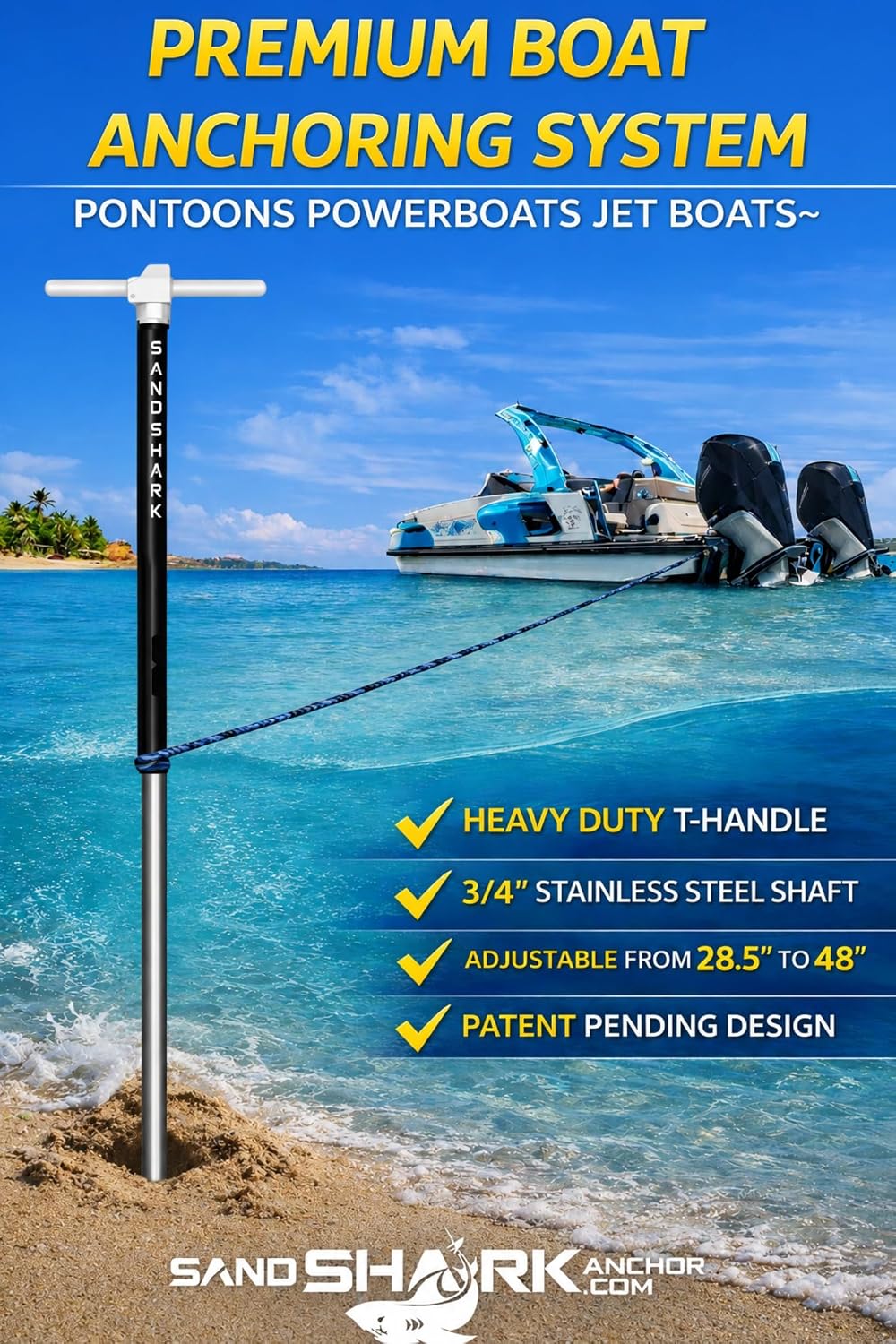SandShark Anchor - Premium Screw in Boat Anchor, Pontoon Boat Anchor, Stainless Steel Shallow Water Anchor Pole, Sand Anchor w/Case - Essential Pontoon Boat Accessories