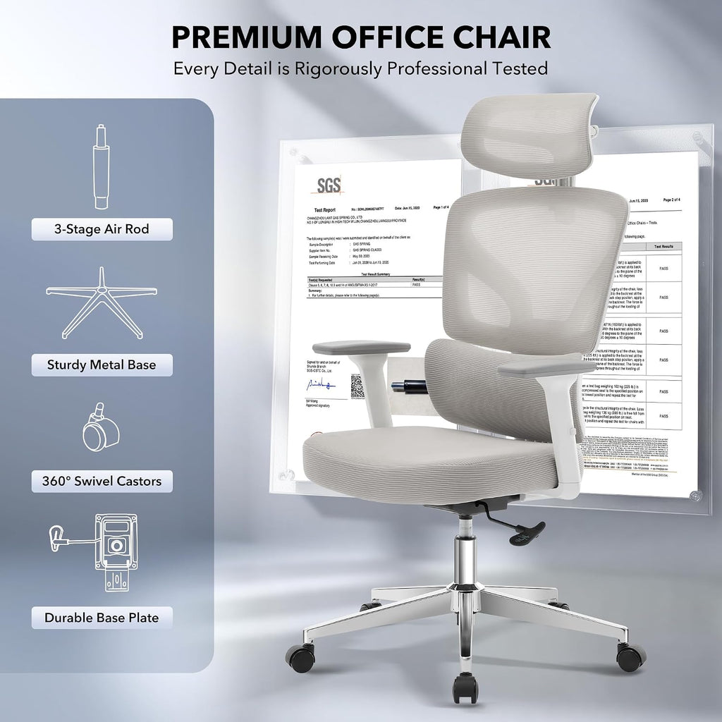 Office Chair Ergonomic Desk Chair - Home Mesh Office Desk Chair with Adjustable Lumbar Support, High-Back Computer Gaming Chair with Headrest 3D Armrests, Rolling Swivel Task Chairs for Home, Office