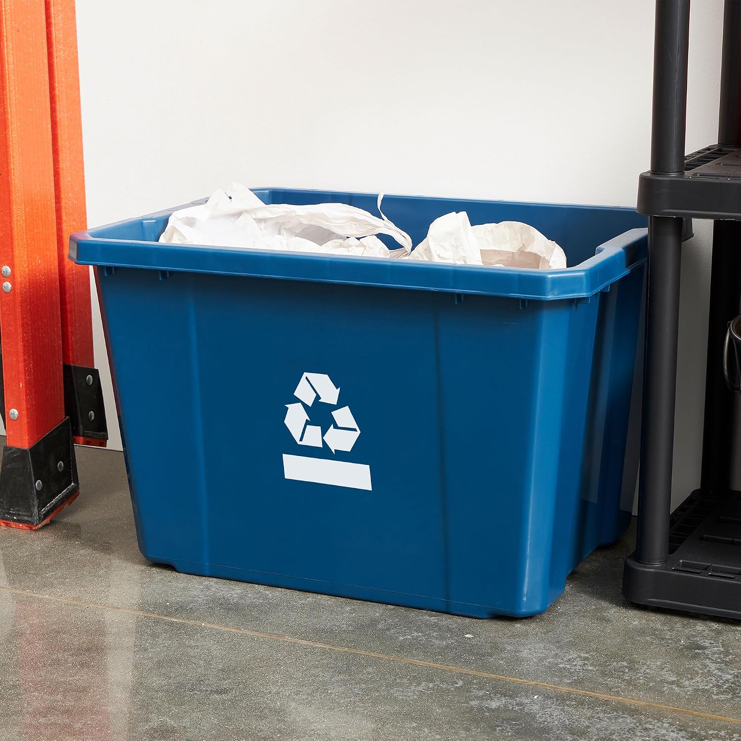 Gracious Living Medium Curbside Blue Box, Plastic 17 Gallon/64 Litre Home Trash Can Refuse and Recycling Bin Container with Built-in Handles (12 Pack)