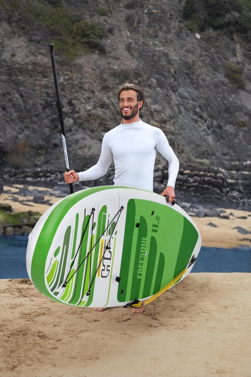 HYDRO FORCE Bestway Freesoul Tech Convertible SUP Set, Inflatable Stand Up Paddle Board with Seat, Green, 11ft 2'