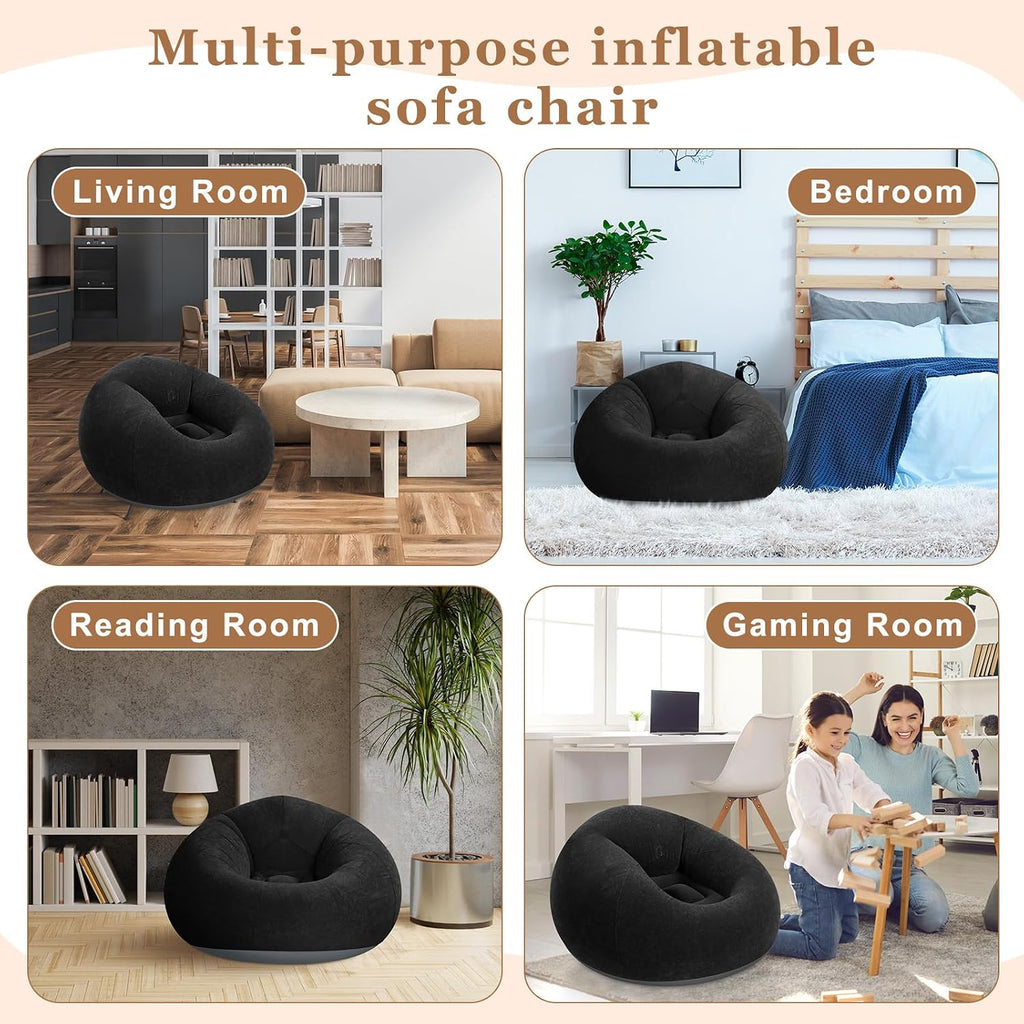 Realspring 6 9 12 Pcs Inflatable Bean Bag Chairs for Adults with Electric Air Pump, Blow up Couch Folding Portable Inflatable Couch Lazy Sofa for Outdoor Movie Night Camping(Black,6 Pcs)