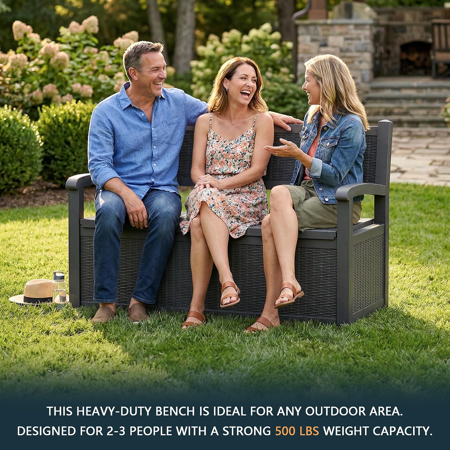 DRATO 75 Gallon Storage Bench Deck Box Outdoor Indoor,Lockable Durable All-Weather Seating with Hidden Storage,Deck Storage for Garden, Pool, Patio,Black