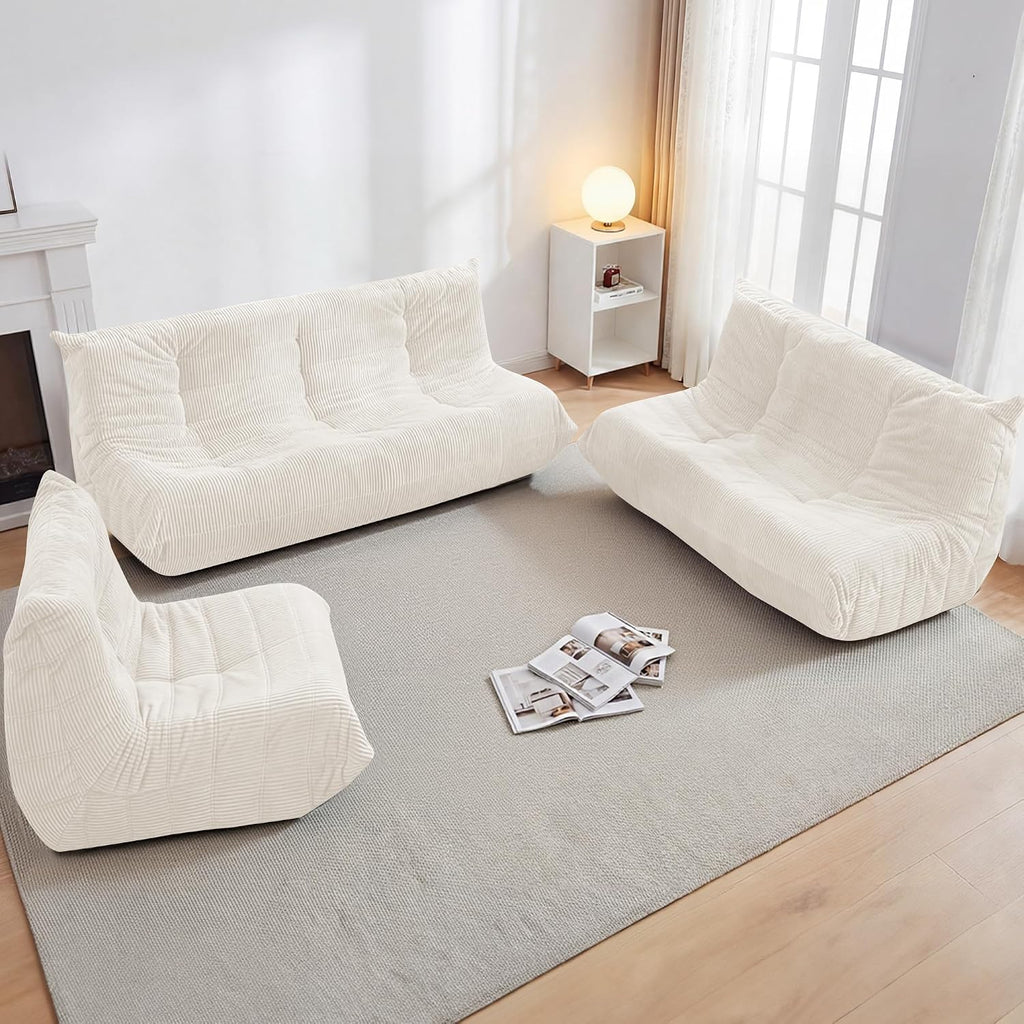Bean Bag Chair,Giant Beanbag Chairs for Adults,Comfy Large Fireside Chair Lazy Sofa,Corduroy Bean Bag Lounger with Memory Foam Filled,Floor Sofa Couch for Home,Living Room (Beige, Loveseat)