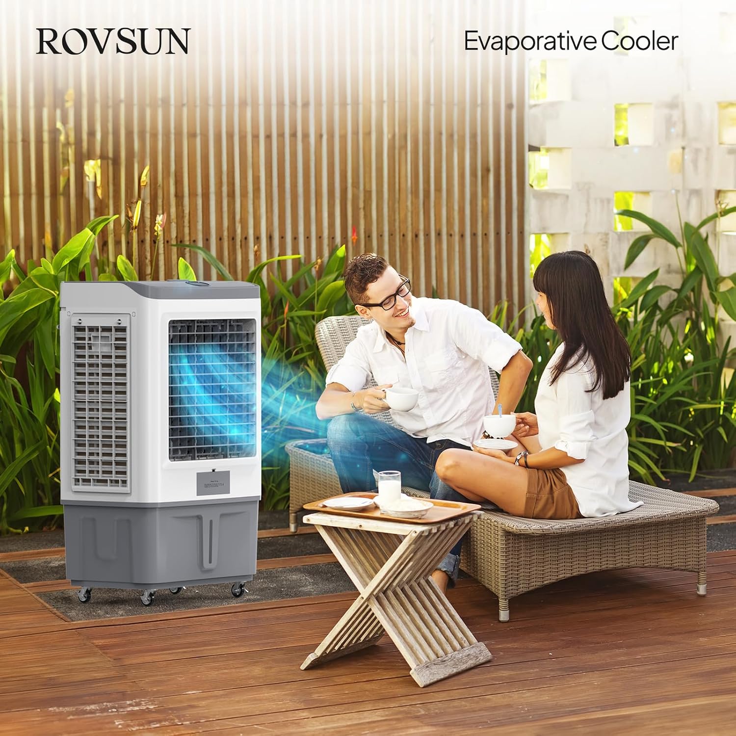 ROVSUN 2900CFM Portable Air Cooler, 15.8Gal/60L Evaporative Swamp Cooler, 3-IN-1 Cooling Fan with Water Connected, Remote Control, 3 Speeds, 12H Timer & 4 Ice Box, Humidifying Oscillating Fan