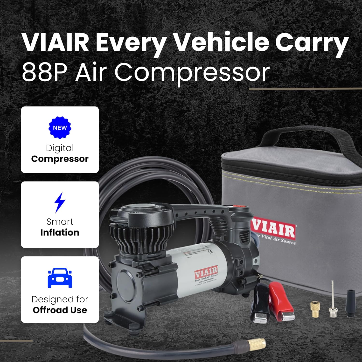 VIAIR Digital EVC88P - Portable Air Compressor Tire Inflator for Car, Truck, SUV & RV | Preset Automatic Shut Off Feature | 12V Heavy Duty On/Off Road Tire Pump Air Compressor 120 PSI