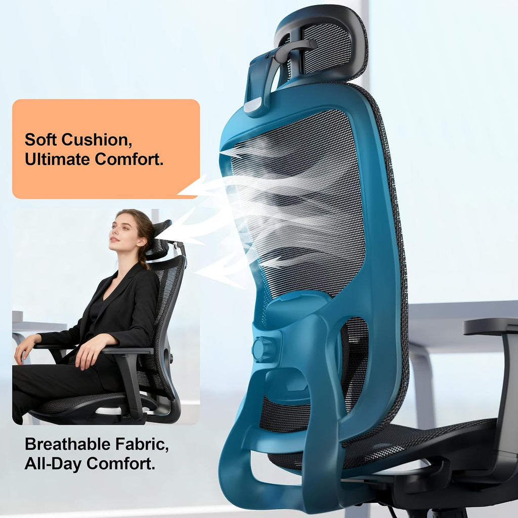 Office Chair Ergonomic Desk Chair, 350 LBS Mesh Office Chair with Lumbar Support, Comfy Desk Chair with Wheels, Big and Tall Chair for Study Work Gaming (04black)