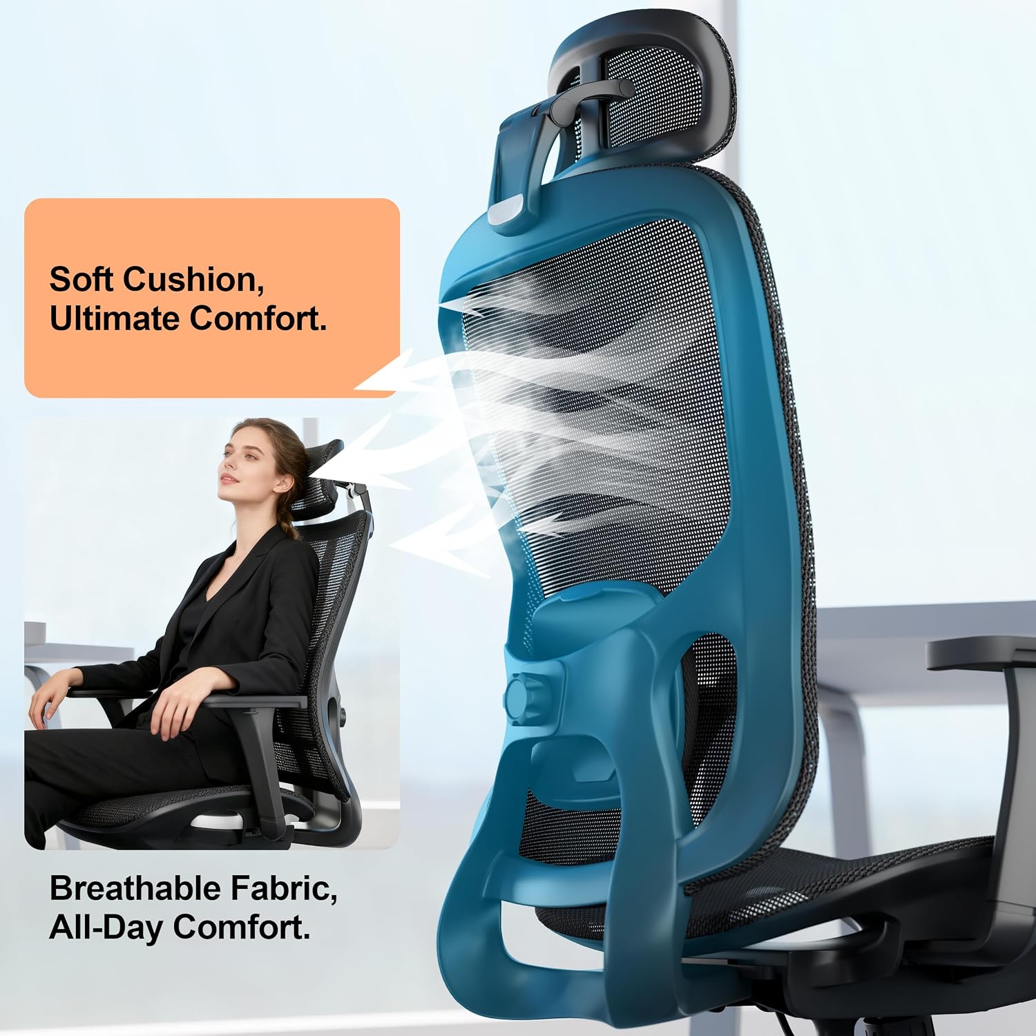 Office Chair Ergonomic Desk Chair, 350 LBS Mesh Office Chair with Lumbar Support, Comfy Desk Chair with Wheels, Big and Tall Chair for Study Work Gaming (04black)
