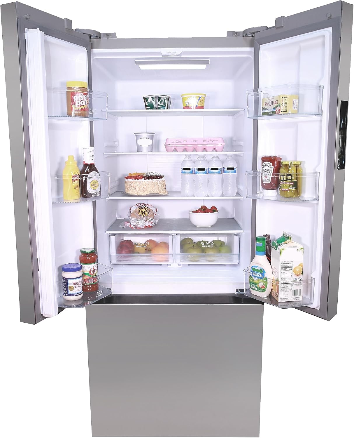 West Bend Refrigerator Freestanding French Door Design Fridge with 5.1 Cu.Ft. Freezer Capacity, Adjustable Electronic Control and Frost Free Defrost, 17.5-Cu.Ft, Metallic