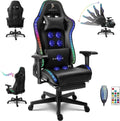 PC and Racing Game Chair,Massage Gaming Chair with Speakers, Ergonomic Chair with Headrest and Lumbar Support,Music Video Chair for Adults with RGB Light and Footrest,Backrest Adjustable.,Bla