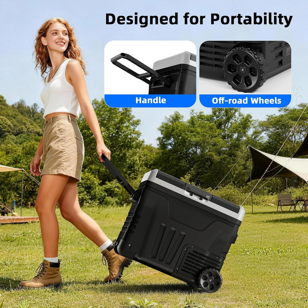 Antarctic Star 12 Volt Refrigerator 53QT(50L) Compressor Electric Cooler, Car Fridge -4℉~68℉, Portable Freezer 12V/24V DC 100-240V AC, 12V Cooler with Wheels & Handle for Travel,Camping,Truck, Black