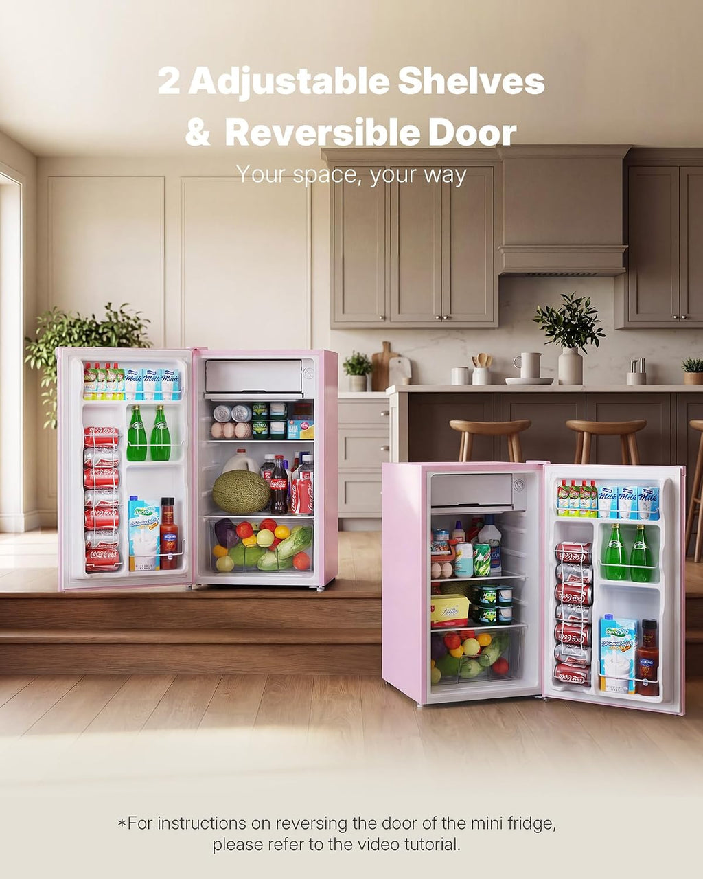 Upstreman 3.2 Cu.Ft Mini Fridge with Freezer, Single Door Compact Refrigerator, Adjustable Thermostat, Small Refrigerator for Dorm, Bedroom, Office, Pink-BR321