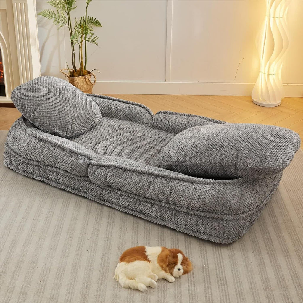 Floor Chair with Back Support, Folding Sofa Chair with 5 Adjustable Position, Plush Floor Gaming Chair, Meditation Chair for Lazy Boys, Human Dog Bed for Living Room, Bedroom, Lounge, Grey