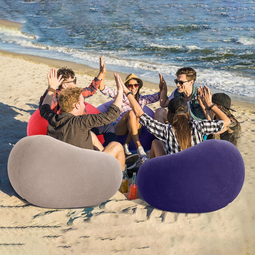 Realspring 6 9 12 Pcs Inflatable Bean Bag Chairs for Adults with Electric Air Pump, Blow up Couch Folding Portable Inflatable Couch Lazy Sofa for Outdoor Movie Night Camping(Blue,Red,Coffee,12 Pcs)