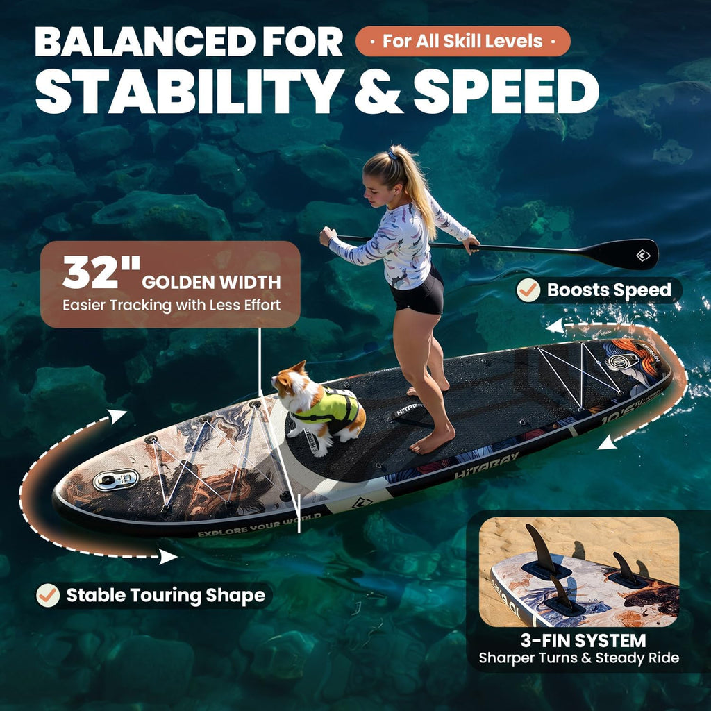 Inflatable Stand Up Paddle Board 10'6' All-Around SUP Kit - Lightweight (16 lbs), Stable & Durable, Camera Mount & Complete Accessories - SUP Board for Beginners & All Skill Levels
