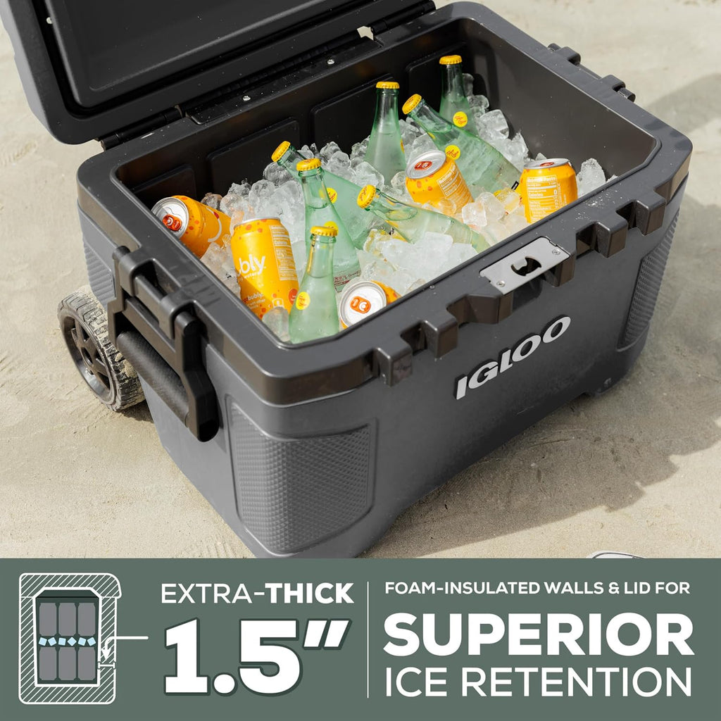 Igloo Trailmate 52Qt Wheeled Cooler, Insulated Hard Shell Ice Chest, Modern Blue