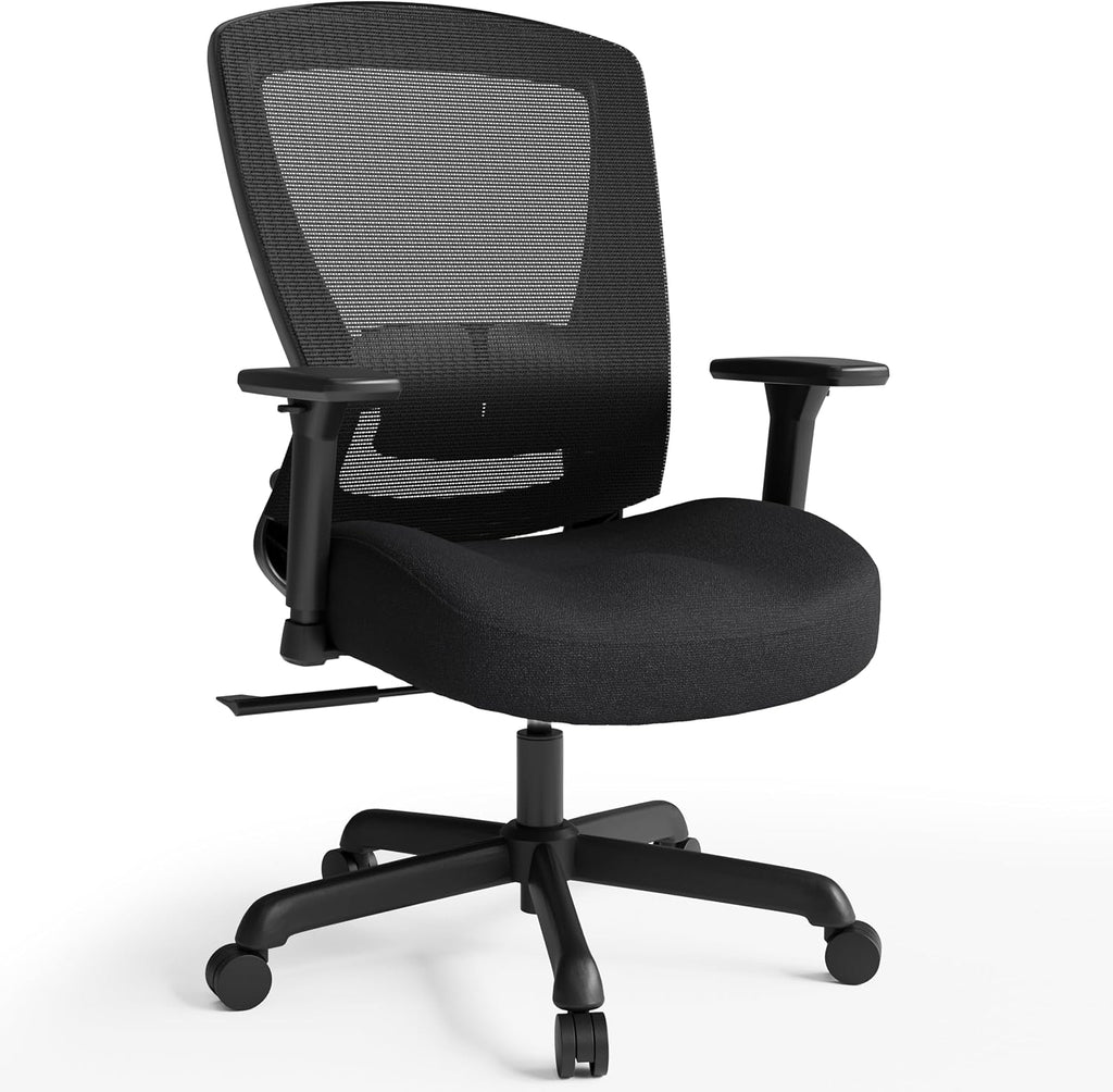 ELABEST Mesh Office Chair,Ergonomic Computer Desk Chair,Sturdy Task Chair- Adjustable Lumbar Support & Armrests,Tilt Function,Comfort Wide Seat,Swivel Home Office Chair (Noir Black (Padded Seat))