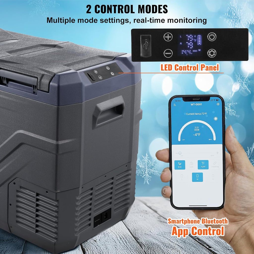 Happybuy 40L Car Refrigerator, 12V Dual Zone Fridge, Portable Freezer, -4℉-68℉ Adjustable Range, 12/24V DC & 100-240V AC Compressor Cooler for Outdoor, Camping, RV