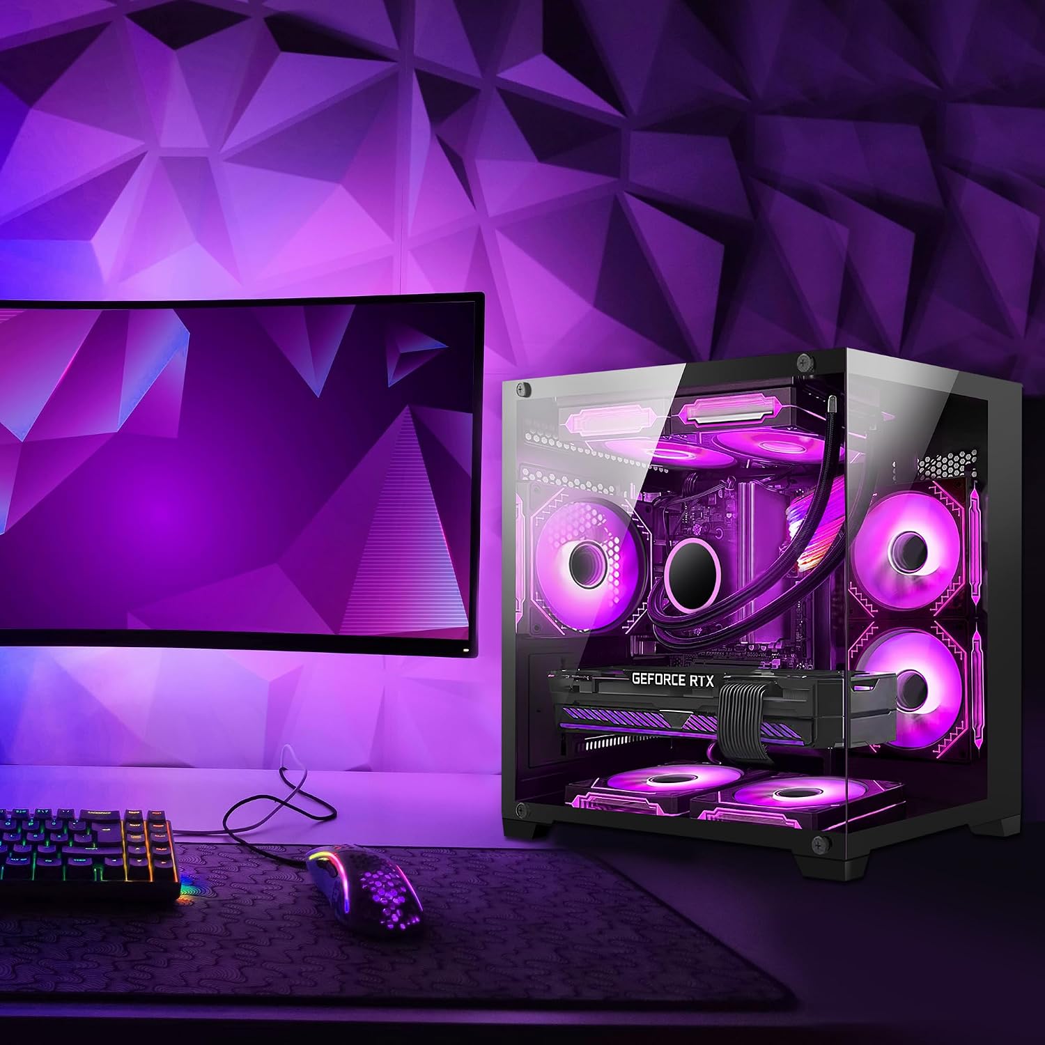 Hoengaegr Panorama Gaming PC - AMD Ryzen 7 5700X 3.4 GHz, Intel Arc B580 12GB, 16GB DDR4 RAM, 1TB PCIe SSD, 11AC WiFi, 650 PSU,Windows 11- Desktop Computer