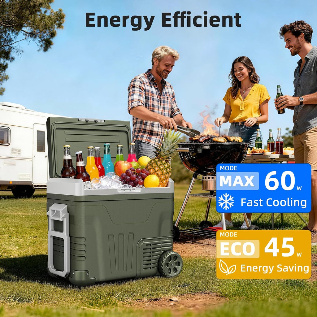 Antarctic Star 12 Volt Refrigerator 53QT(50L) Compressor Electric Cooler, Car Fridge -4℉~68℉, Portable Freezer 12V/24V DC 100-240V AC, 12V Cooler with Wheels & Handle for Travel,Camping,Truck, Green