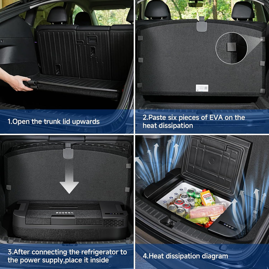 BODEGACOOLER 35L Built-In Car Refrigerator for Tesla Model Y- Ultra-Quiet Fast Cooling to -4℉, Smart App Control, Space-Saving Design for Camping & Road Trips 12/24V DC/AC,-4℉-68℉
